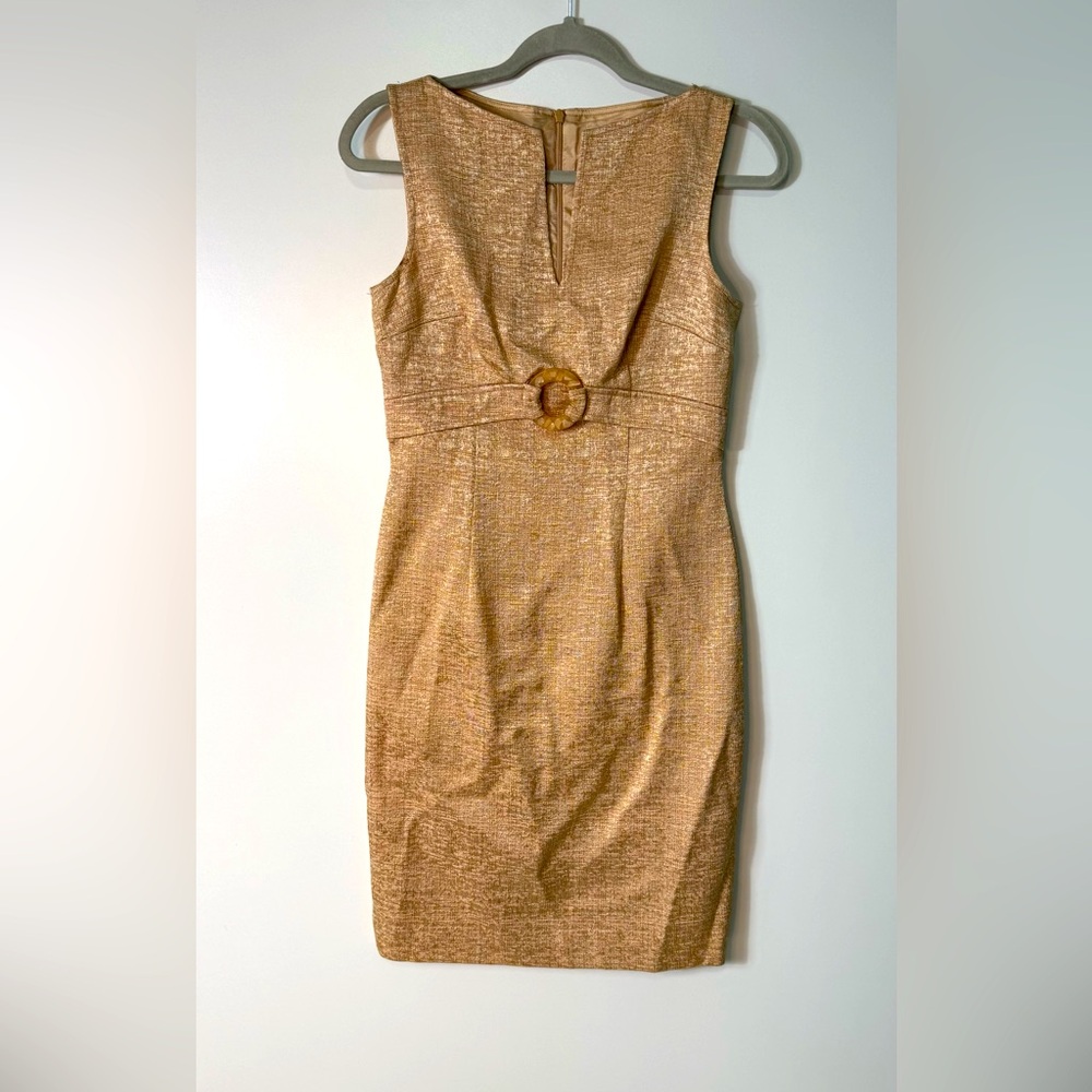 #604 David Meister Gold Textured Midi Dress size 4
